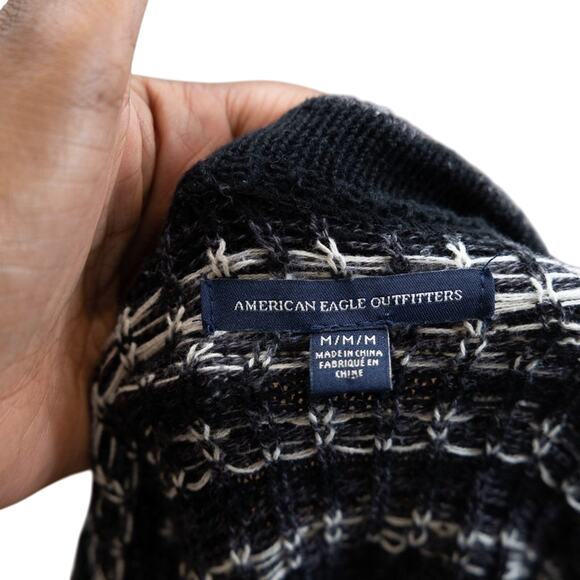 American Eagle Knit Sweater Black White Boat Neck Crop Length, Medium. - Picture 5 of 6